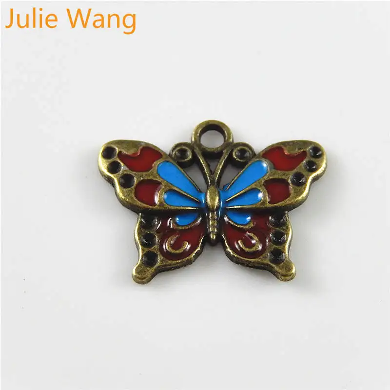 Julie Wang 10 шт. цветная подвеска с эмалированной бабочкой античное бронзовое