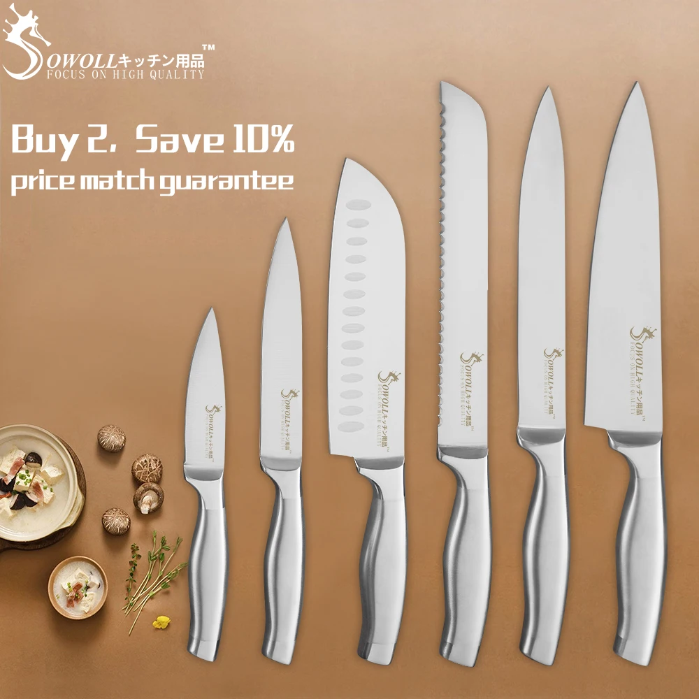 SOWOLL набор кухонных ножей 6 шт. набор фруктовых ножей Santoku для нарезки хлеба ножи шеф-повара острый нож из нержавеющей стали инструменты для приготовления пищи