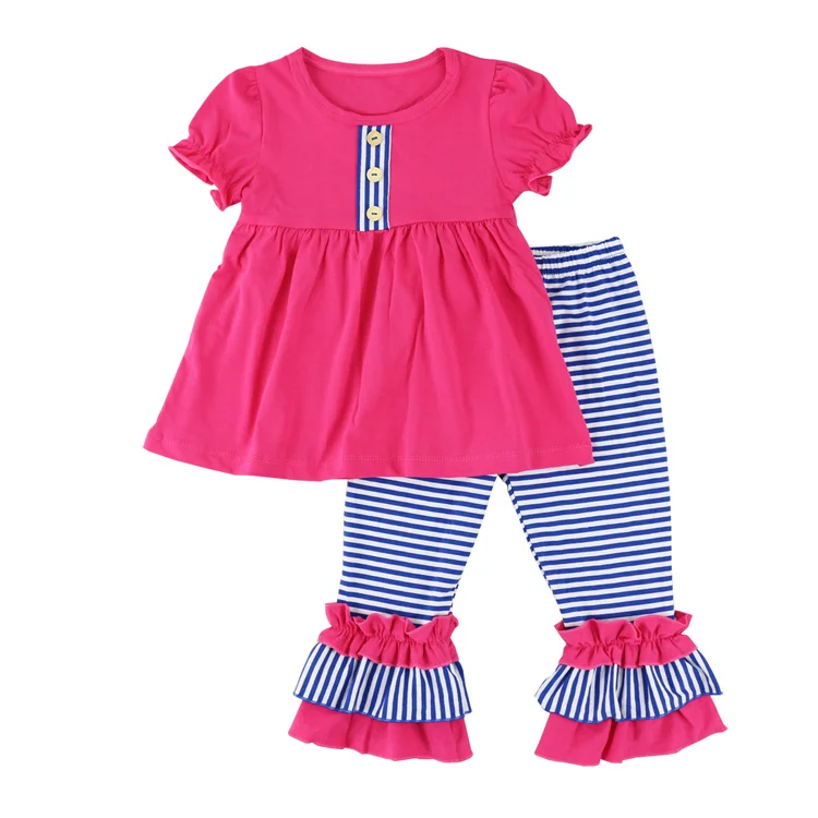 Весенняя одежда для девочек рубашка с коротким рукавом и синие полосатые штаны