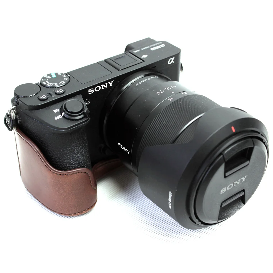 Черный/Кофе/коричневый из искусственной кожи Камера чехол для sony Альфа A6500 ILCE-6500 16-70/18-55 мм объектив с сумкой для хранения нижней и не открывайте спор
