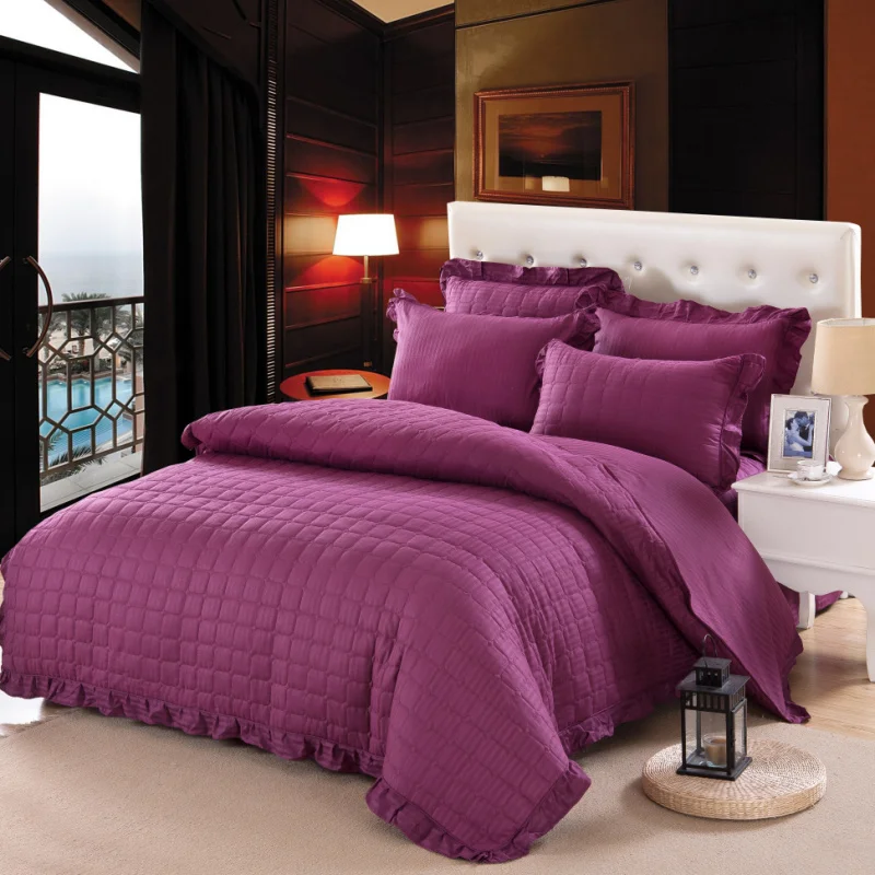 100% Cotton Quilted Thick Soft Bedclothes Purple White Orange Blue Bedding sets Bed Skirt Duvet cover set Pillowcase40 | Дом и сад