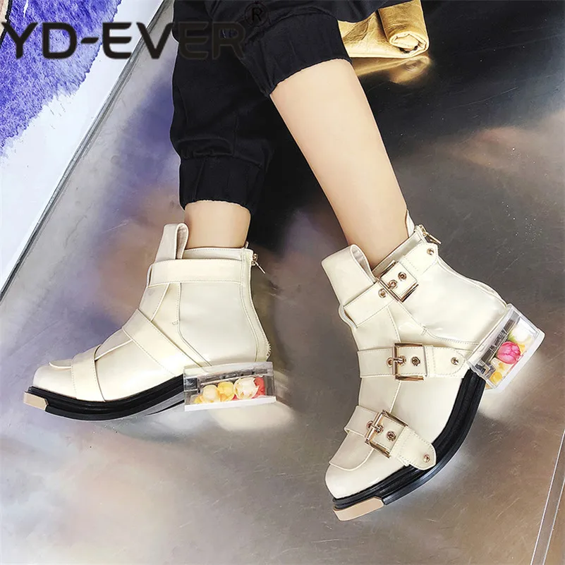 YD-EVER женские ботильоны в стиле панк осенне-зимняя обувь для вечеринок на толстом