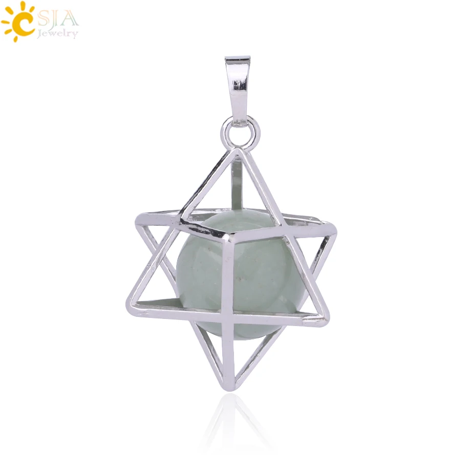 Aventurine Pendant CSJA Натуральный камень гексаграмма подвески, заряжающие энергией Цепочки и ожерелья Религия символ медитации рейки Меркаба кулон для Для женщин Для мужчин ювелирные изделия F876 - Окраска металла: Aventurine Pendant