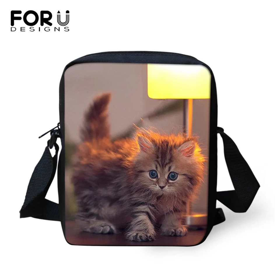 FORUDESIGNS/женская сумка-мессенджер с милым принтом кота сумка через плечо для женщин