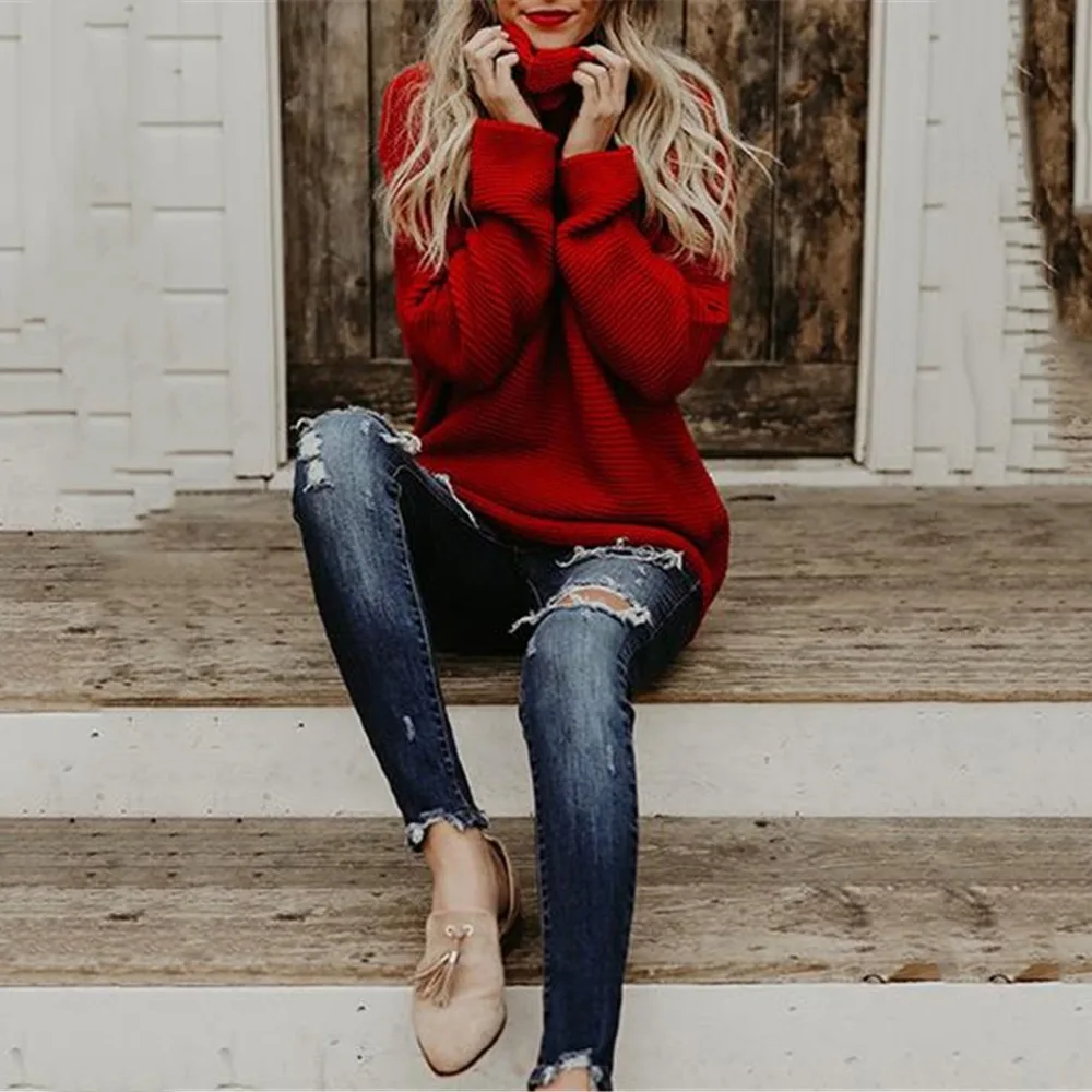 MisShow Winter Autumn Oversized Turtleneck Women Sweaters Solid Knitted Thick Warm Pullovers Crocheted Jumper Pull Femme | Женская