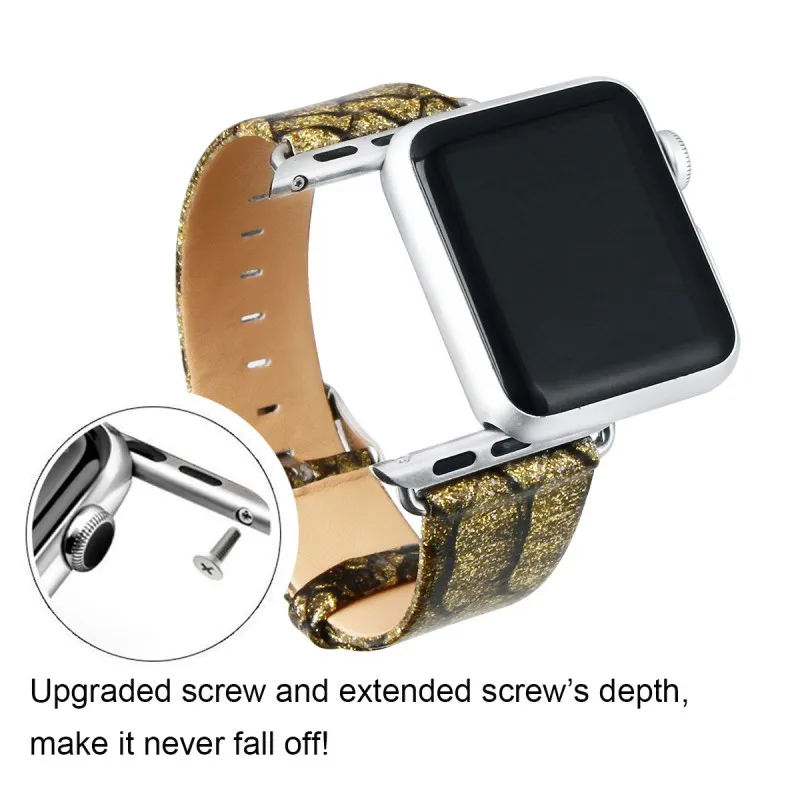 Блестящий блестящий кожаный браслет с узором змеиной кожи для Apple Watch Series 3 2 1 браслет со змеиным узором для iWatch Band 38/42
