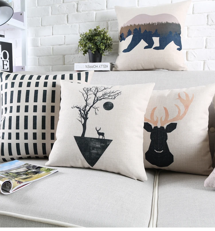 Black and White Nordic Style Decorative Cushion Covers - Deer, Bear, Geometry, Stripes, Triangles - Throw Pillow Case for Chair Cushions image 4