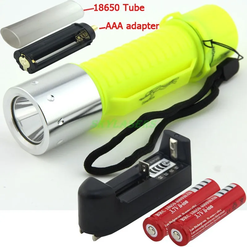 XM-L T6 LED Diving Waterproof Underwater Flashlight Lamp Torch 3 Mode super T6 LED 2000LM + 2*18650 Batteries + Charger
XM-L T6 LED Diving Waterproof Underwater Flashlight Lamp Torch 3 Mode super T6 LED 2000LM + 2*18650 Batteries + Charger