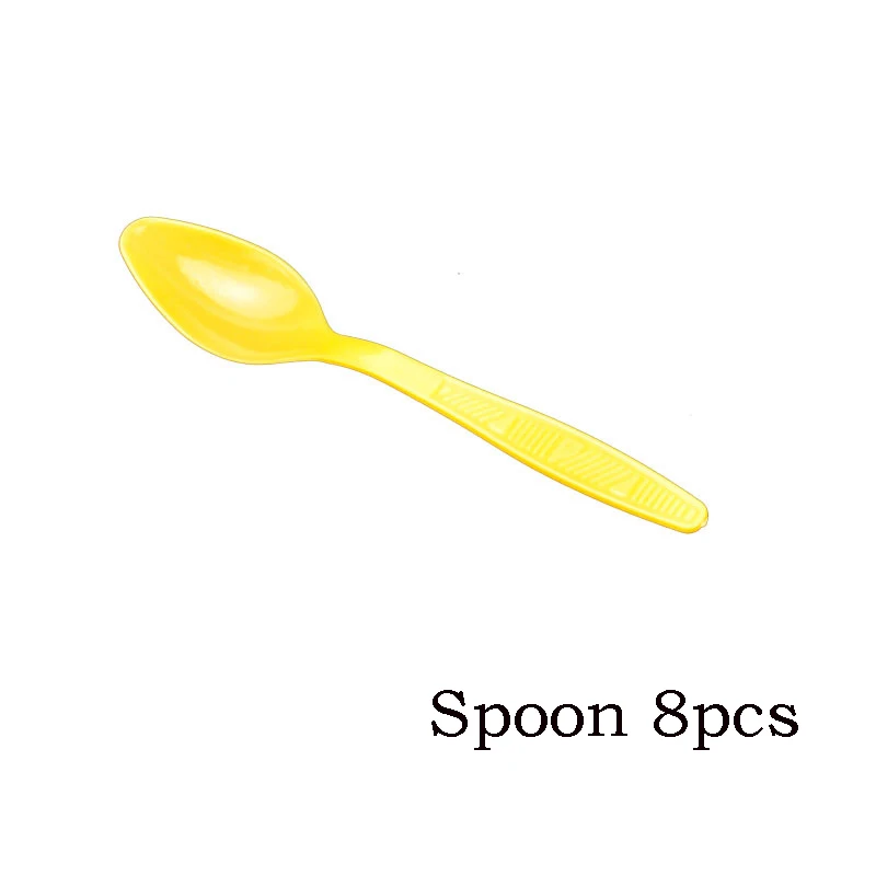8pcs spoon yellow 24 шт в упаковке многоцветная пластиковая вилка ложка нож одноразовая посуда товары для дня рождения - Цвет: 8pcs spoon yellow