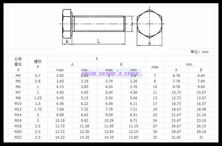 Метрическая резьба М6 304 наружная Шестигранная головка винтовой болт из