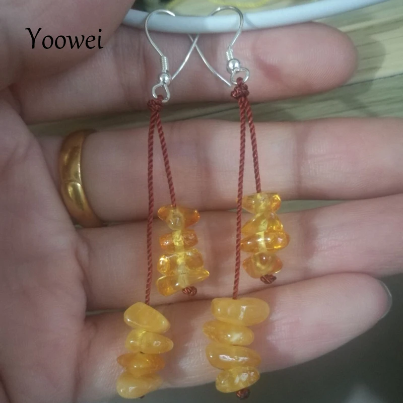 Серьги yowei с натуральными янтарными фишками, подлинные серьги в приморском стиле, Необычные Бусины, сделай сам, дизайнерские женские янтарные ювелирные изделия, висячие серьги