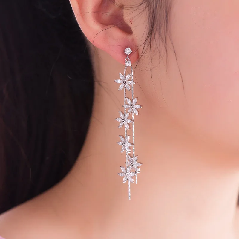 Серьги на цепочке женские с фианитами 8 2 см|long chain earrings|chain drop earringschain earrings |