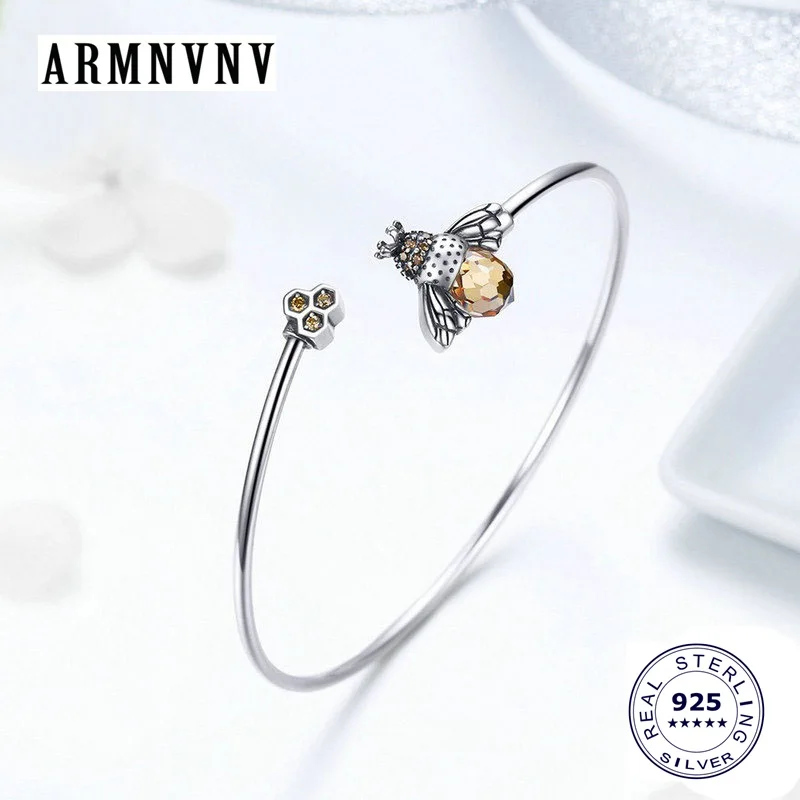 ARMNVNV 925 пробы серебро Циркон пчела и соты женские серебряные браслеты для женщин