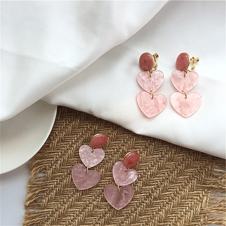 

Fashion woman Heart Sweet Heart stud earrings long earrings female temperament contracted Resin stud earrings for women