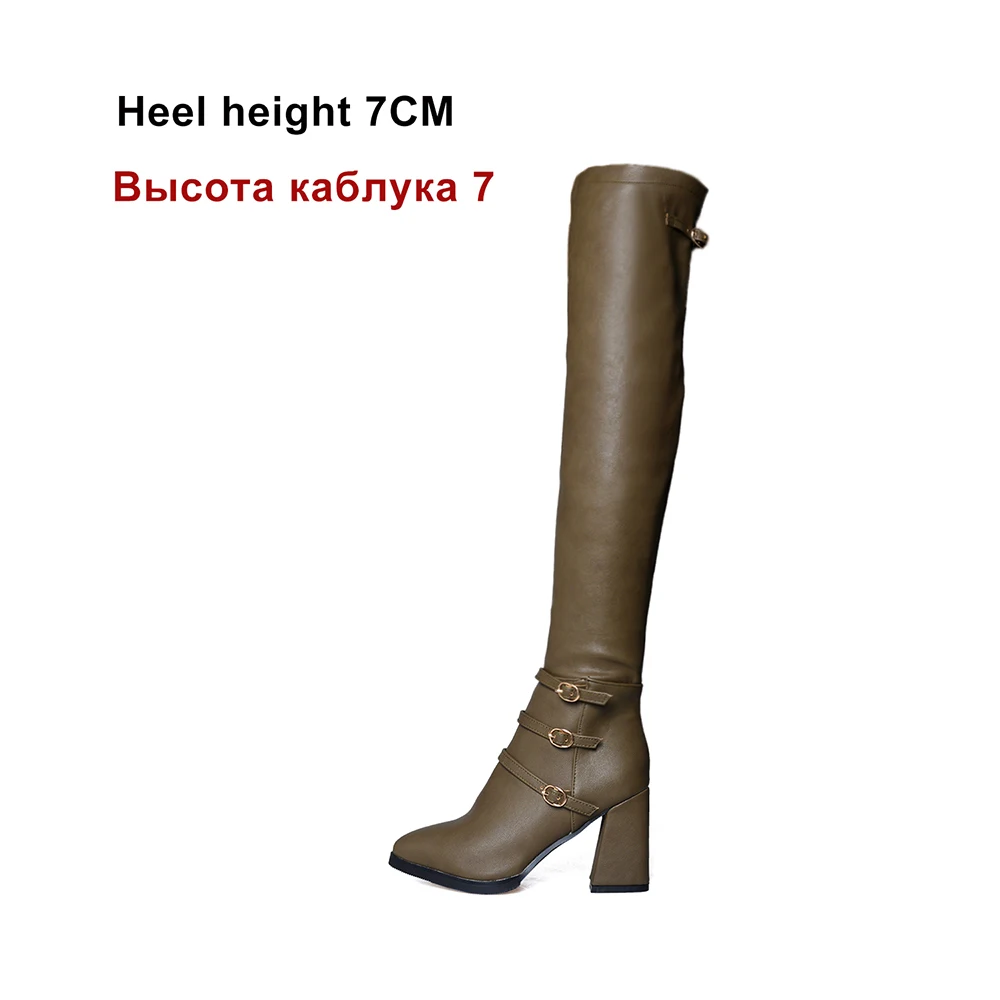 7CM autumn winter new Plush over the knee women boots Chunky Heel Shoes ladies long boots female Thigh High Botas large size 32 43 - Цвет: 7CM