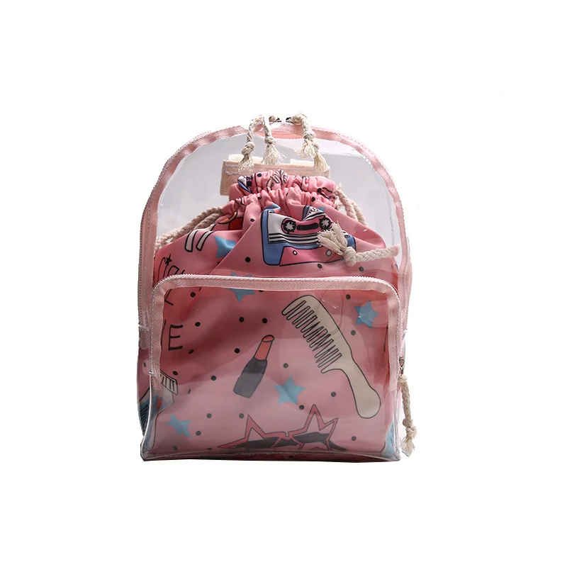 2018 новый прозрачный розовый граффити drawstring пластиковый мешок menderya Япония и Южная