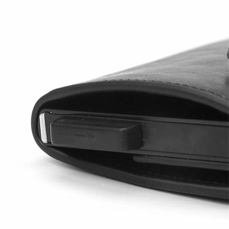 PURDORED 1 шт. RFID Блокировка Мужской держатель для карт из искусственной кожи чехол для визиток алюминиевый сплав Hasp ID Чехол для кредитных карт сумка