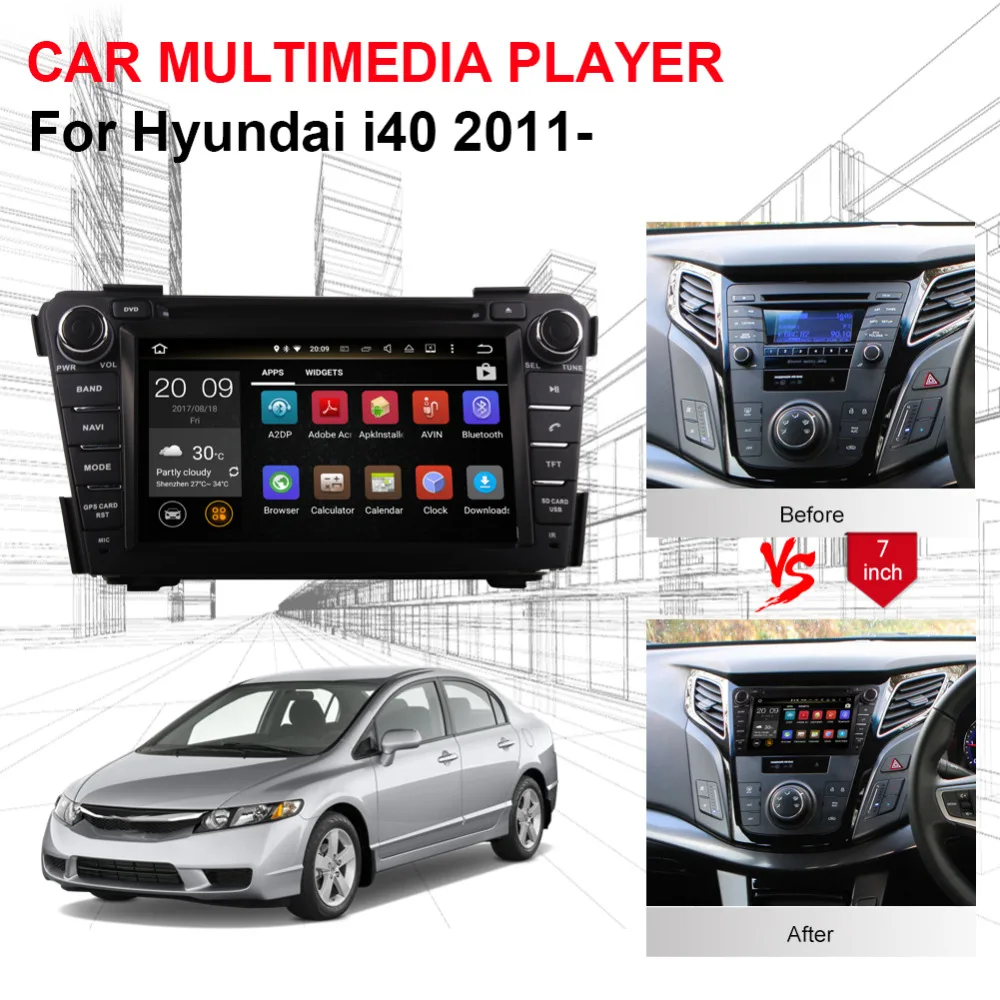 4 ГБ ОЗУ Android 9 0 Восьмиядерный Автомобильный CD DVD-плеер GPS-навигация для Hyundai i40