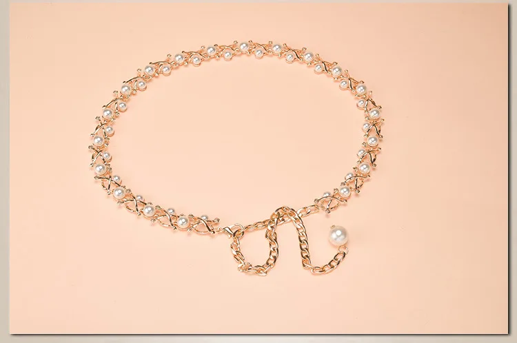 See Orange Summer Dress Pearl Beads Belt Metal Belt for women Designer Japanese Sweet Belt Dress Coat Accessories SO4112
