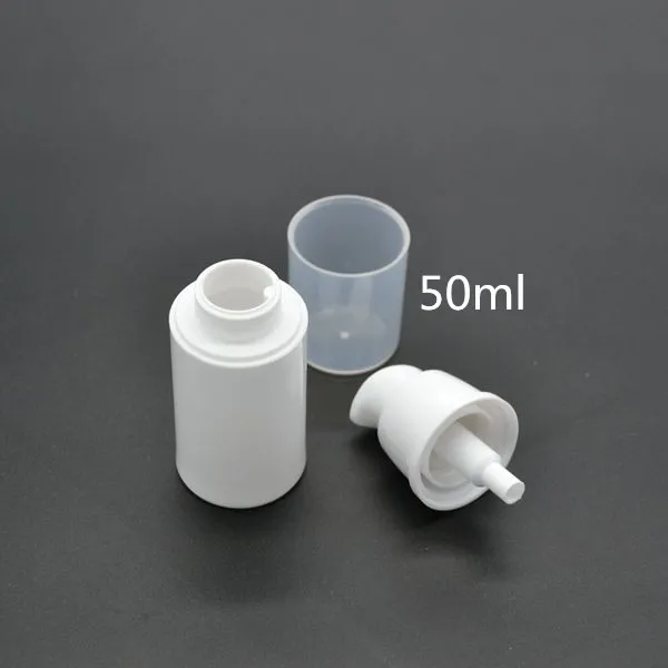 

50g Empty White Plastic Cosmetic Jar Vacuum Containers 50pcs/lot New Style 50ML Spray Refillable Bottle with Pump Cap 50PBS