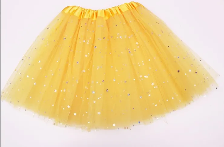 yellow Модные детские звездный блеск Танец юбка-пачка для девочек блесток 3 слоев тюля юбка-американка для девочек Детская шифоновая 2-8years лет - Цвет: yellow