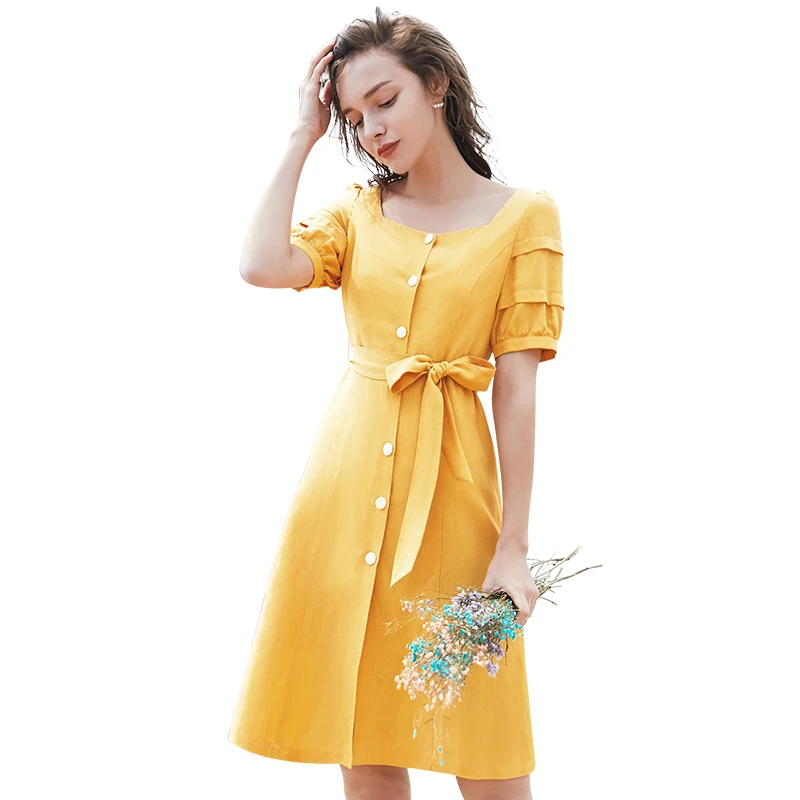 Вечерние платья желтого цвета сексуальное летнее однобортное платье