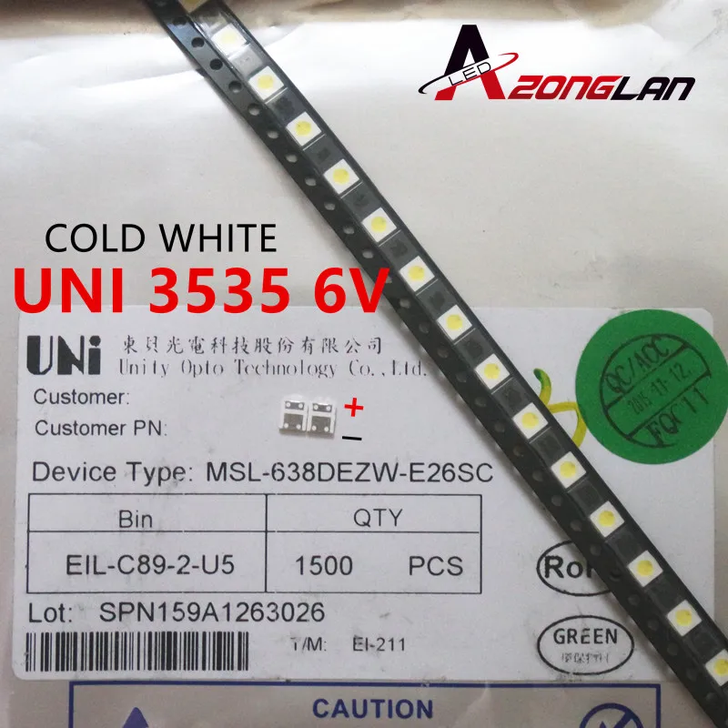 Светодиодная подсветка UNI LED 100PCS LCD TV 3535 светодиодный SMD лампа bead 1W 6V 3537 W холодный