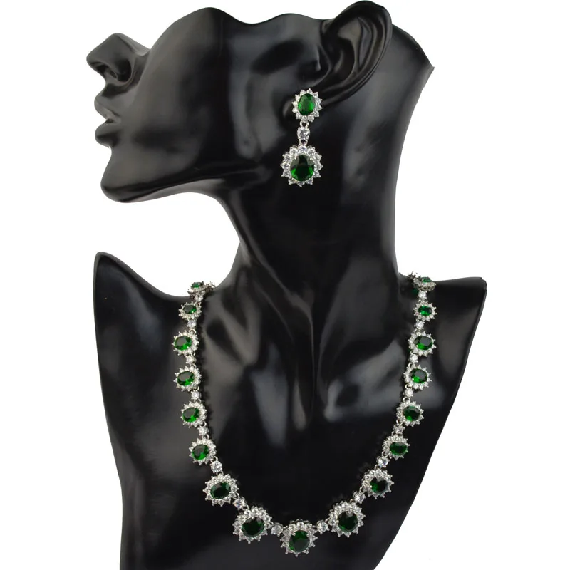 Комплект из колье и серёг с фианитом Красного/синего/белого/зеленого цвета |