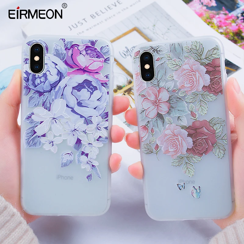 3D рельефные цветочные мягкие чехлы из ТПУ для iPhone 7 8Plus XR XS Max чехол 5 5S SE 6 6S Plus X Matte
