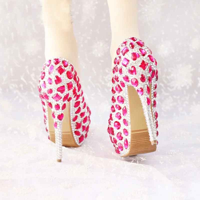 Женские модельные туфли на высоком каблуке розовые платформе со стразами 2018|pink