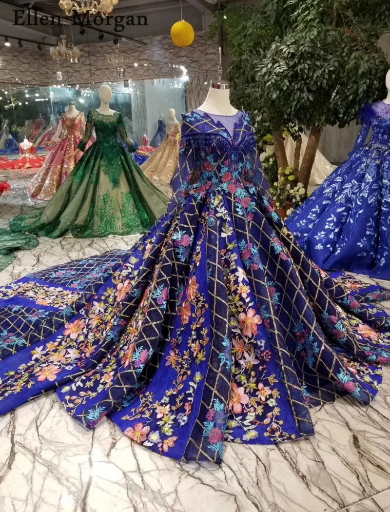 Saudi Arabian королевские синие свадебные платья с вырезом лодочкой реальные фотографии с длинными рукавами пышные кружевные Роскошные платья на свадьбы и вечеринки