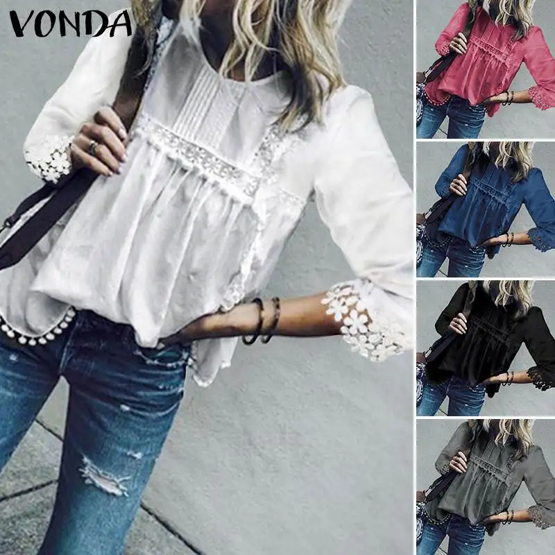 VONDA Женские топы и блузки с сексуальным О образным вырезом 3/4 рукавами