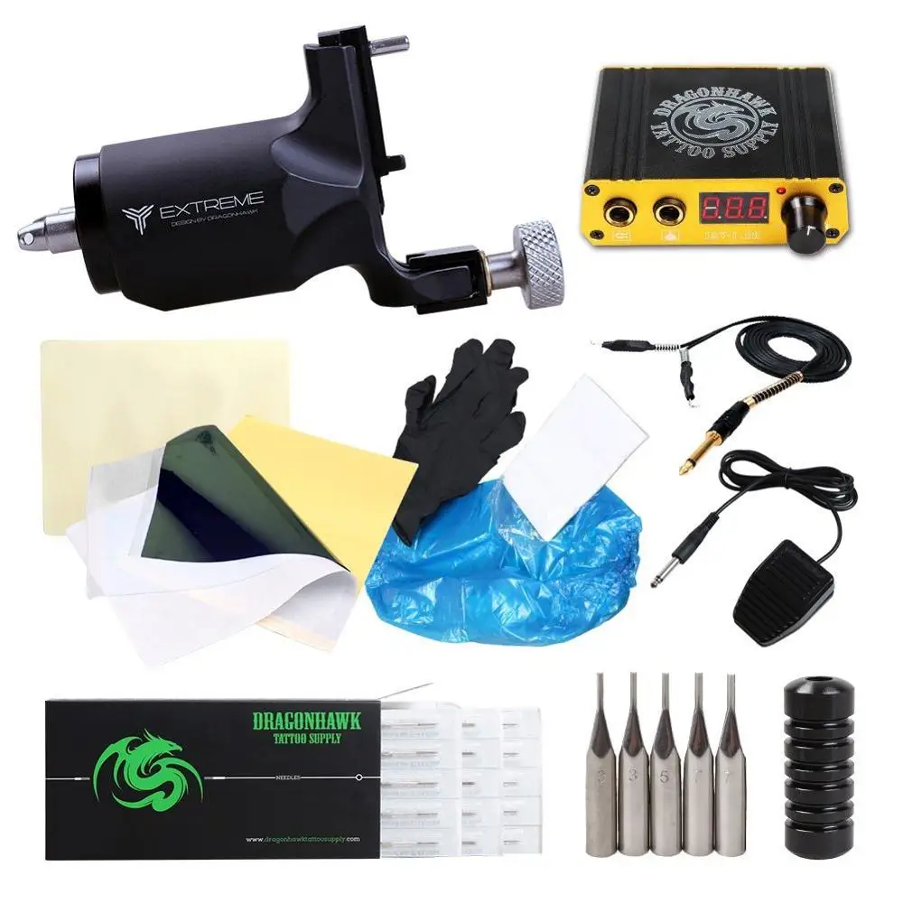 Dragonhawk профессиональный набор для татуировки, роторная машина для татуировки, Силовые Иглы, набор чернил, аксессуары