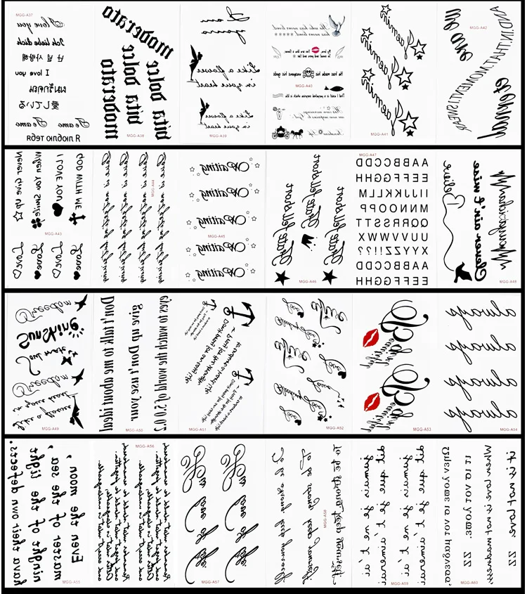 60pcs High Quality Tattoo Sticker Waterproof Letter Words Arabic Pattern Faux Tatouage Body Art Tatuajes Temporales Women Men