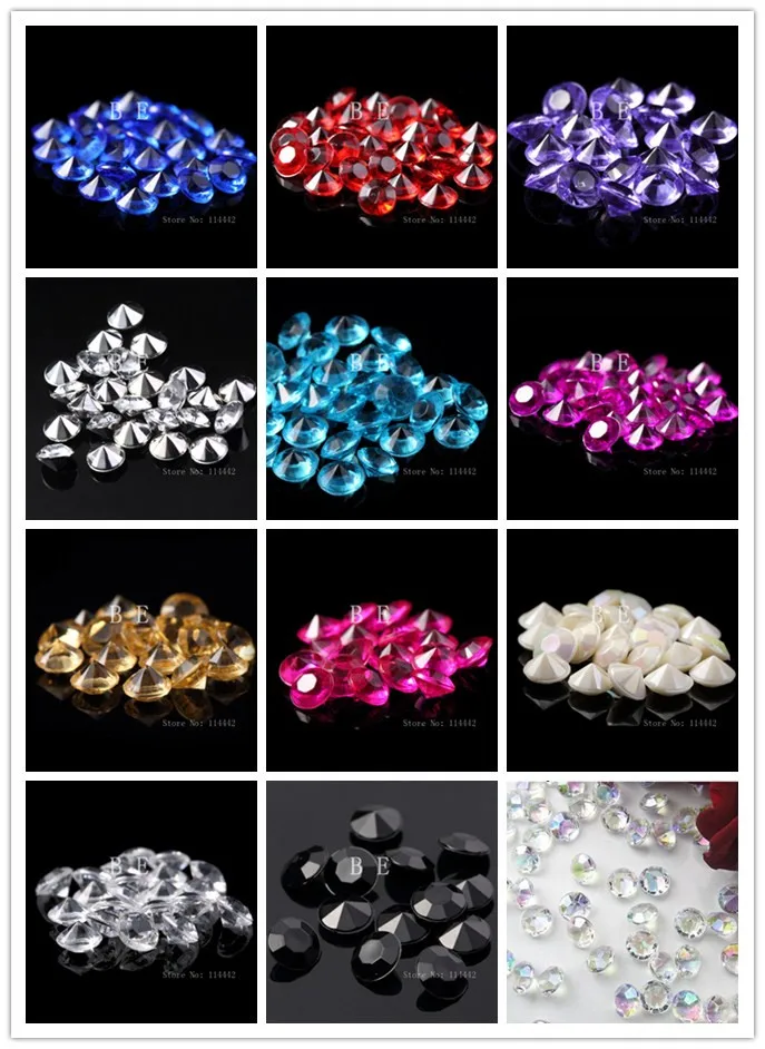 

100pcs/lot 12 Colors In Stock 10mm Wedding Table Scatter Crystals Diamond Confetti Decoration Acrylic Diamond Confetti