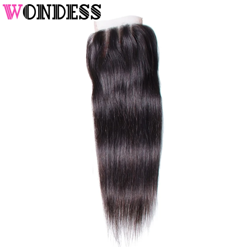 Wondess волосы прямые кружева закрытия бразильские натуральный цвет натуральные 8