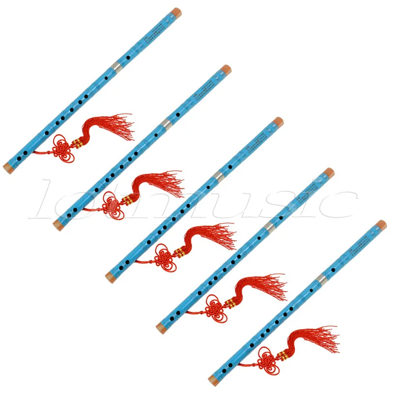 5Set Blue Paint Traditional Chinese Bamboo Flute Dizi Pluggable F Key Musical Instrument