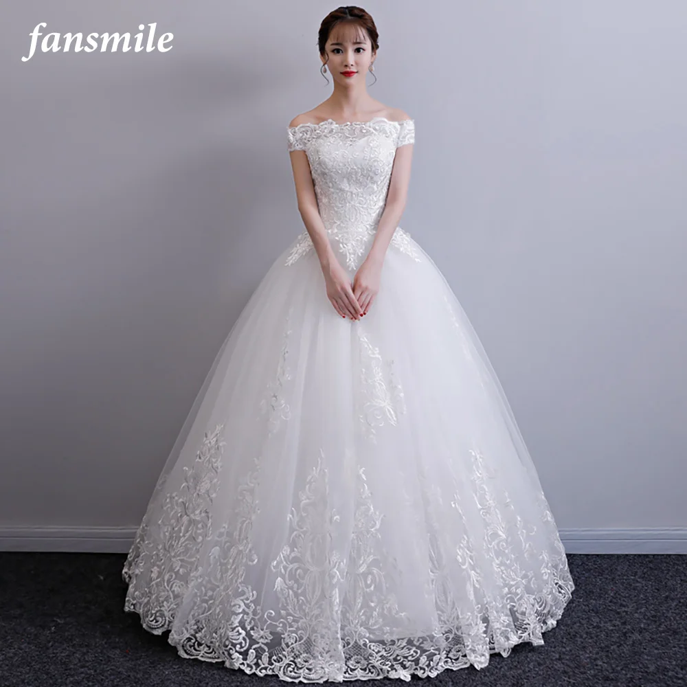 Fansmile/Новое винтажное бальное платье Vestidos de Novia, Тюлевое свадебное платье, Качественное кружевное свадебное платье принцессы FSM-017F/T