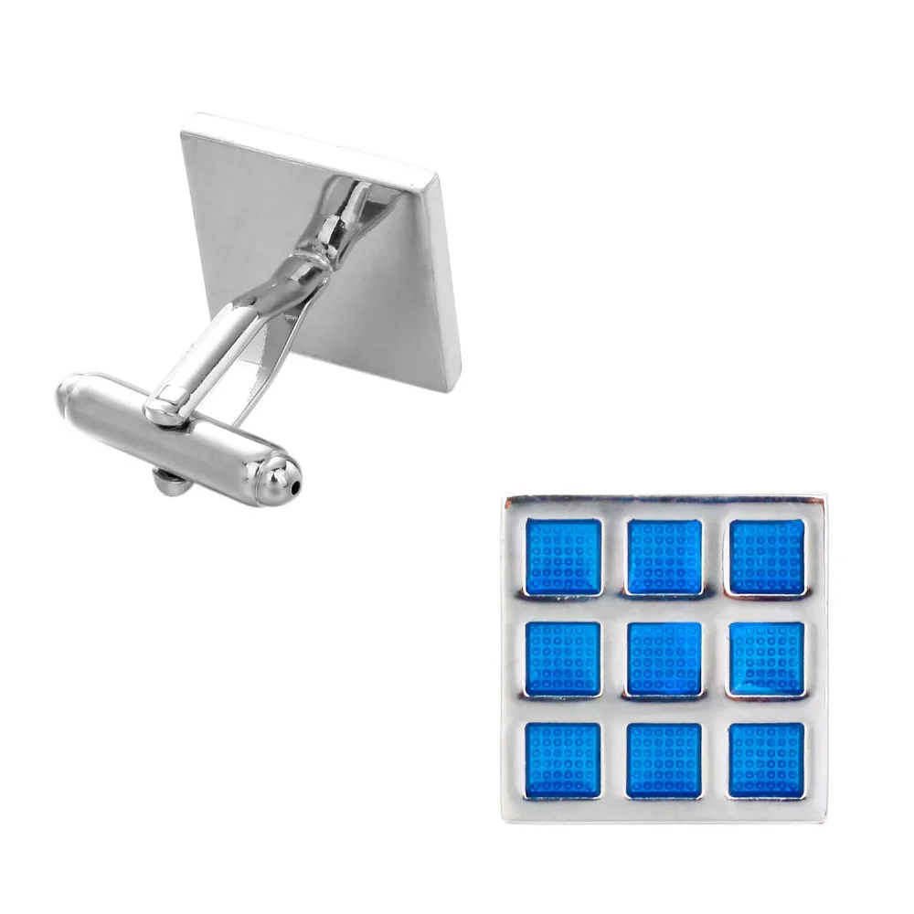 New Arrive Blue Grid Shirt Cufflinks Men Enamel Square Cuff Links For Wedding Party Fashion Simple Sleeve | Украшения и
