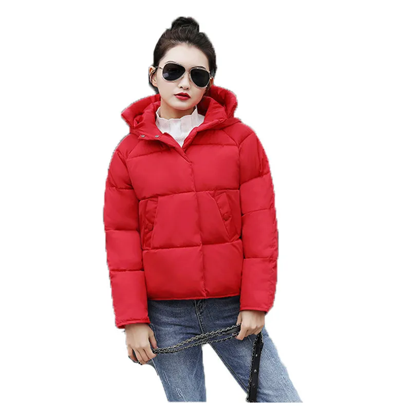 

Fashion loose parka coat women yellow pink red S-2XL plus size winter korean long sleeve Short paragraph warmth clothing JD477