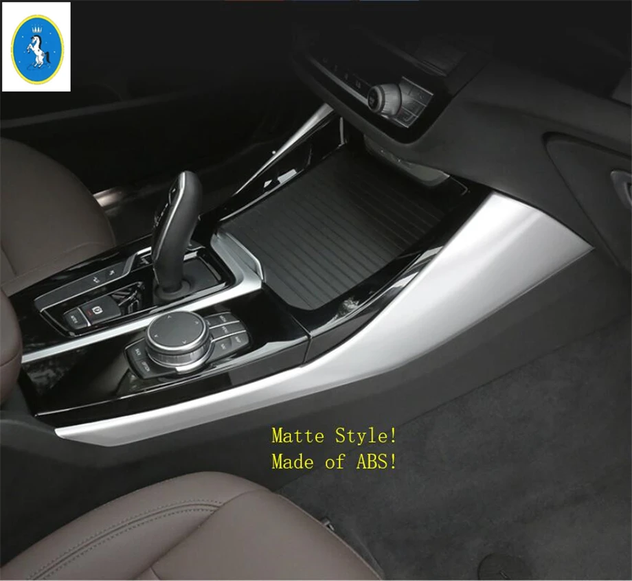 

Yimaautotrims Accessory Inside Stalls Central Gear Shift Box Lid Stripes Cover Trim 2 Pcs ABS For BMW X3 G01 2018 2019 2020 2021