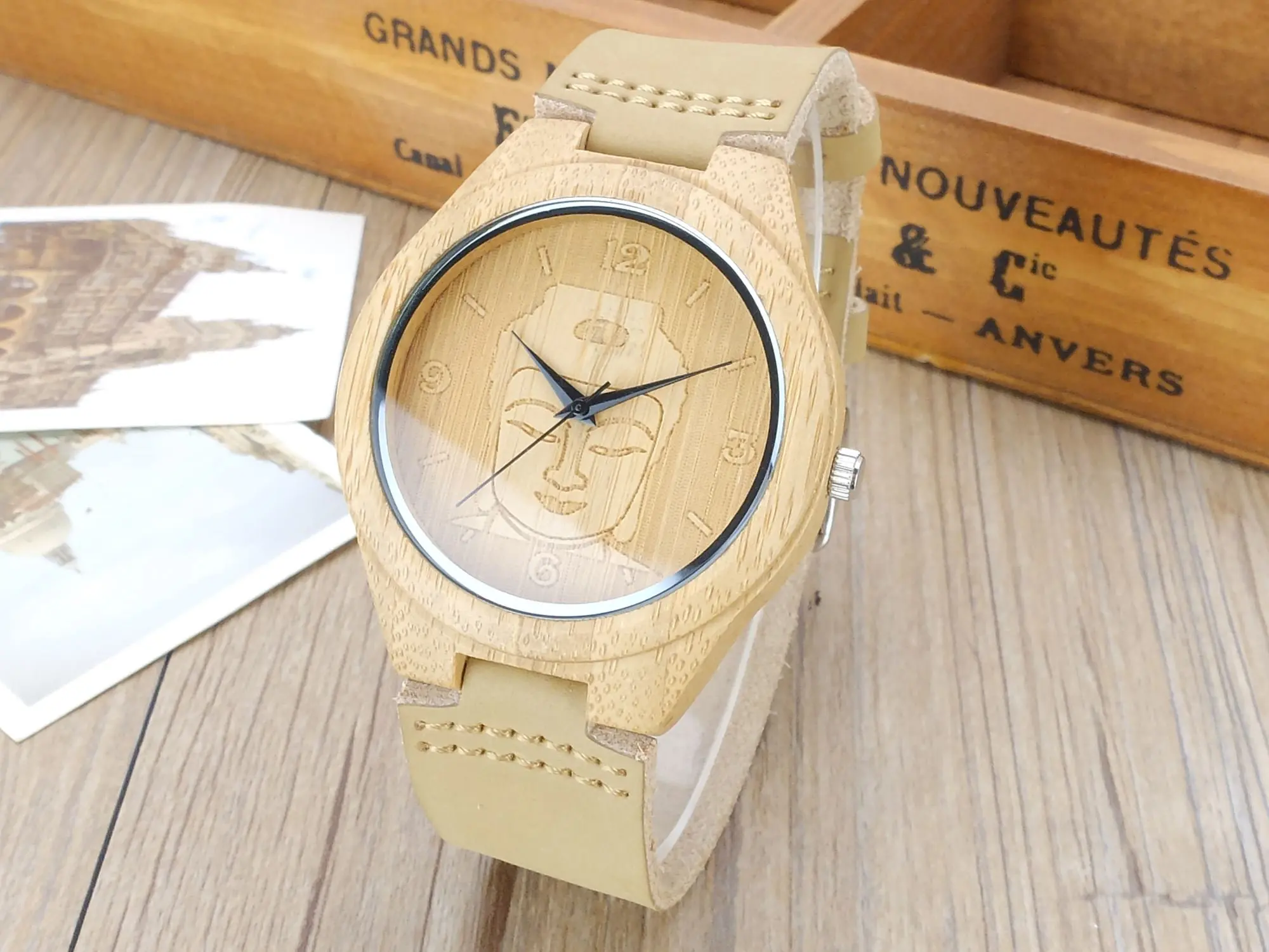 Новинка 2017 деревянные мужские наручные часы с ремешком из натуральной кожи и