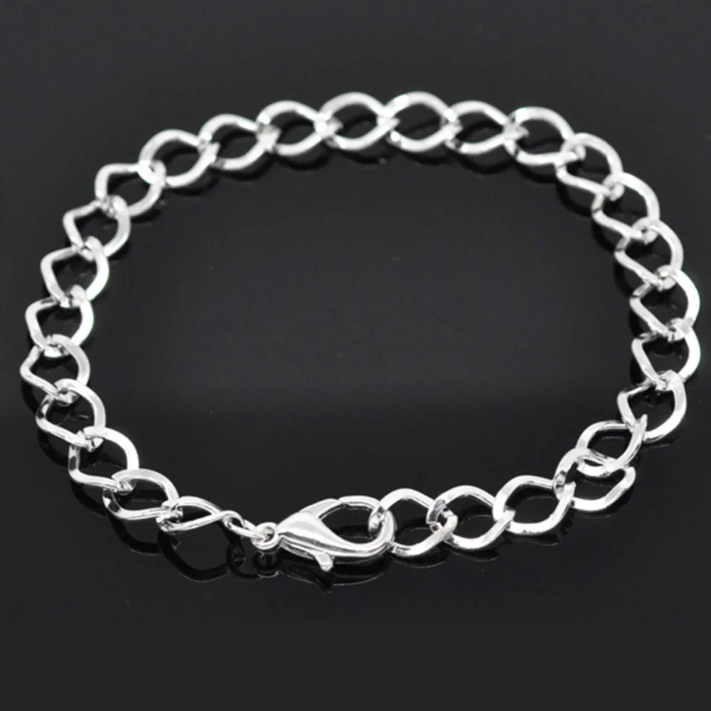 Lobster Clasp Link Chain Bracelets Alloy Silver Color 20cm Long For Women Men Jewlery Gifts Wholesale