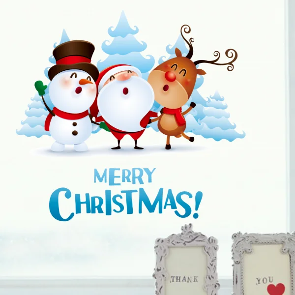 Рождественский Санта-Клаус олень и снеговик наклейки на стену окна украшение