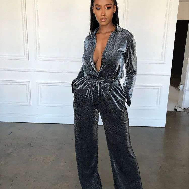 Комбинезон женвечерние с длинным рукавом и V образным вырезом| |