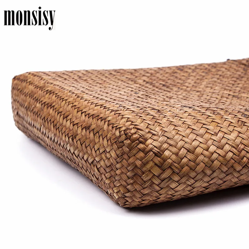 Monsisy летние Для женщин соломенная сумочка из ротанга ТКАННАЯ сумка для покупок