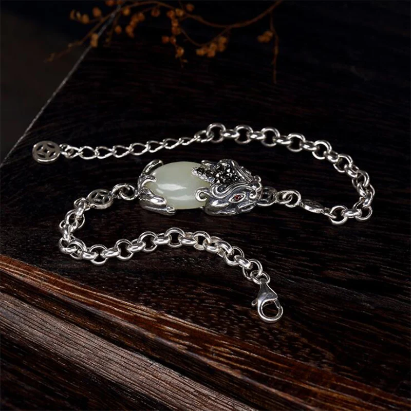 Женский Регулируемый браслет из серебра 2019 пробы с мозаикой нефрита|Гибкие и