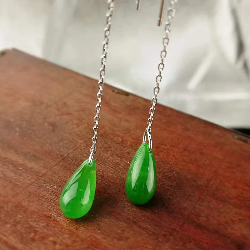 

2018 New Earings Fashion Jewelry S925 Antique Long Tassel Ear Line Water Drops Jade Pendant Jiangnan Female Earrings Wholesale