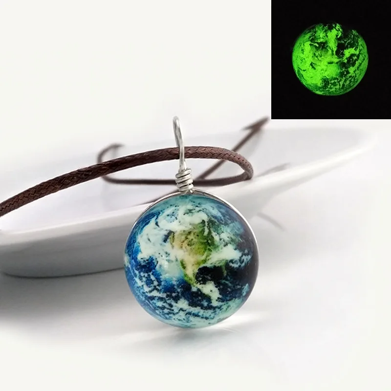 Vintage Glass Ball Earth Design Long Necklace Simple Luminous Pendants &amp necklaces Men And Women Bijoux Fashion Jewelry |