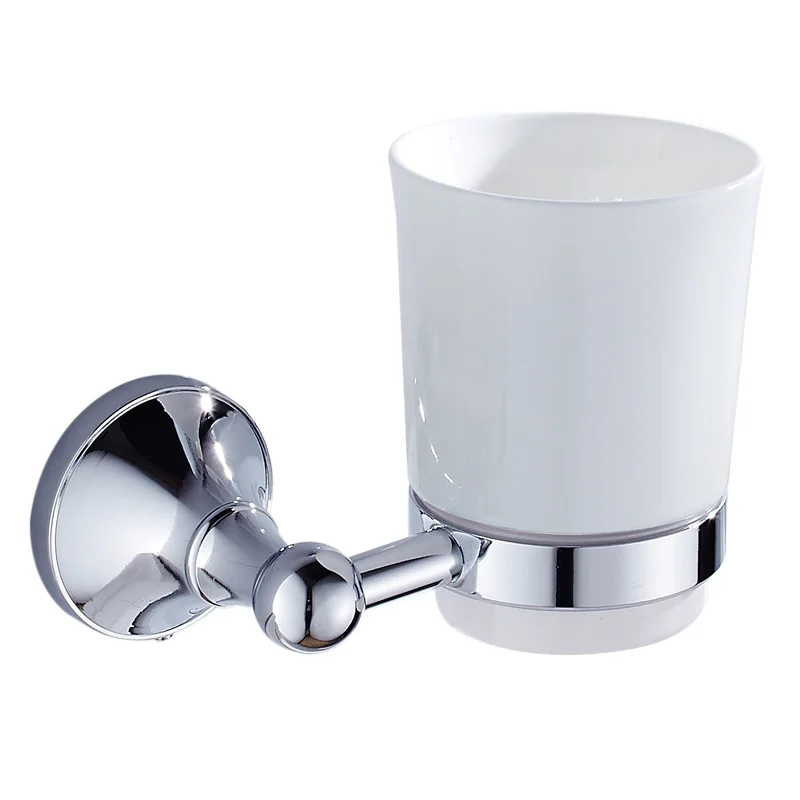 

Free shipping chrome plated brass bathroom hardware single tumbler holder ceramic toothbrush cup holder 6801